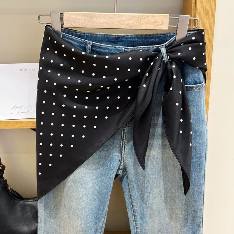 

Fashion Polka Dot Printed Triangular Scarf Fart Curtain Women S Stacked Wear Accessories Jeans Belt Waist Travel Matching Shirt чорний
