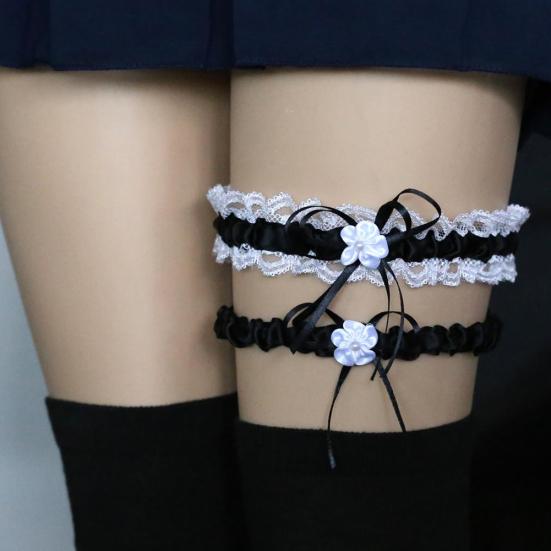 2Pcs/Set Women Garters Elastic Lace Trim Sexy Women Girl Bowknot Decor Garters Belt Suspender Bridal Accessories for Wedding