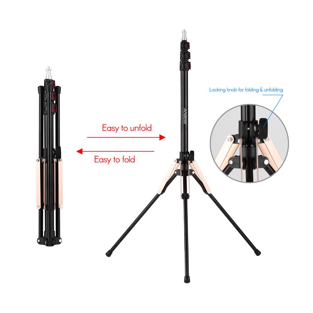 Portable Aluminum Alloy Photography Light Stand Reverse Folding Leg Stand Andoer 190cm/74.8 Inch 3-Section Flip Locks Design