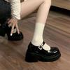 Erhöhen Sie Höhe und Komfort Mary Jane Lederschuhe Herbst Neu Runde Spitze Flache Öffnung Ein-Wort-Schnalle Dicksohlige EinzelSchuhe