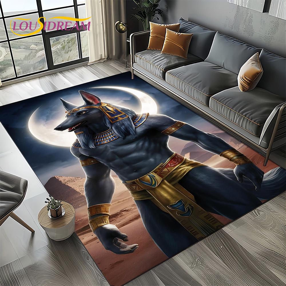Ancient Egypt Death Anubis Pharaoh Horus Mythology Carpet Rug for Living Room Bedroom Home Sofa,Area Rug Non-slip Floor Mat