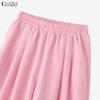 ZANZEA Women Casual Elastic Waist Solid Color Loose Wide Leg Pants