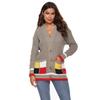 Autumn and Winter Women's Thickened Cardigan Colour Blocking Pockets Single-breasted V-neck Casual Jumper