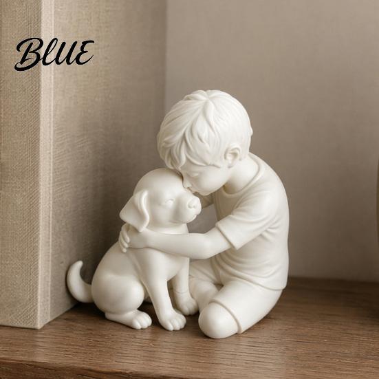 Gemütliche Wohnzimmerdekoration 3D-gedruckte Welpen- und Jungenstatue Hund & Besitzer Skulptur Heilende Hunde Statue Umarmende Figur Dekoration Hausdekoration Ornament