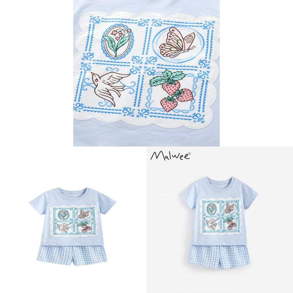 Girl Summer Cotton T Shirt And Shorts Set With Cartoon Pattern For Toddler Kids