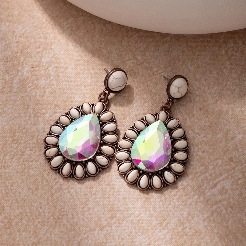 Diamond Turquoise Earrings Retro Western Ethnic Style Alloy Exaggerated Water Drop Earrings Bohemian Earrings