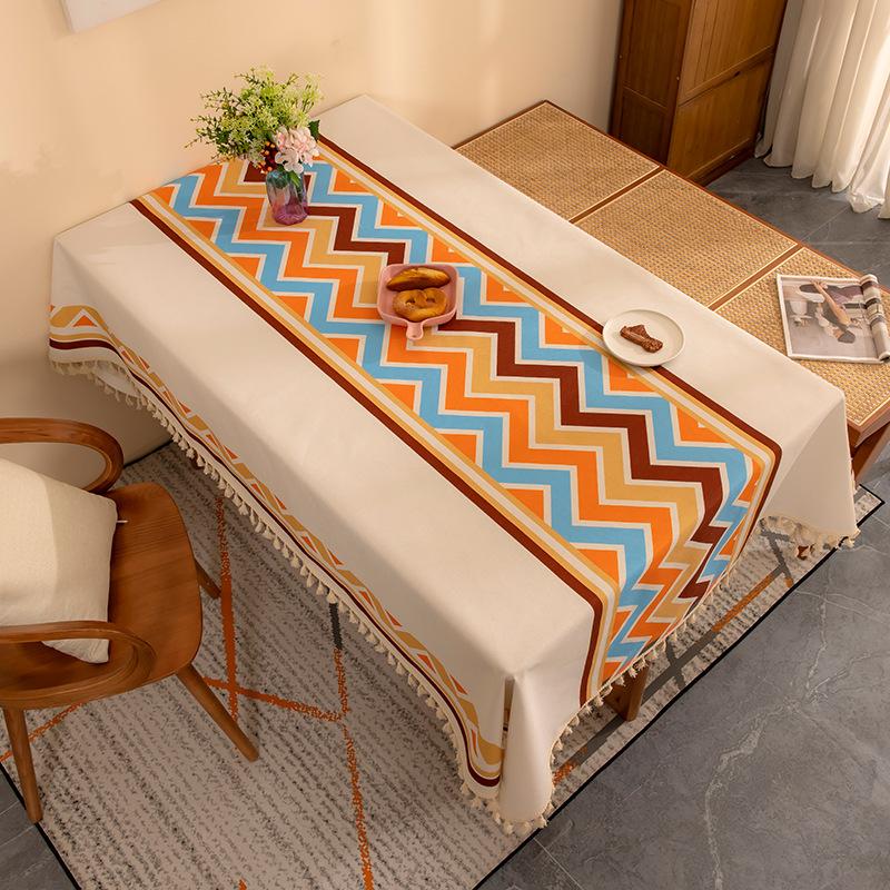 Fabric Tablecloth Waterproof Bohemian Style Home Rectangular Tassel Tablecloth Ins Style Tablecloth