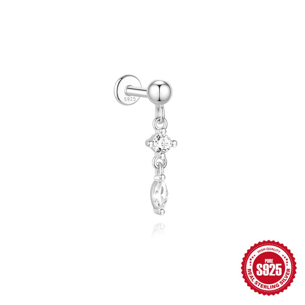 Décoration Trémelle S925 Boucles d'oreilles à tige piercing à fond plat en argent sterling simple tempérament pour femmes avec petits zircons Boucles d'oreilles tempérament pendant