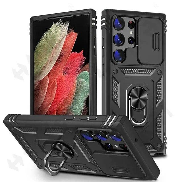 

Слайд-чехол для Samsung S23 S22 S21 Ultra FE A54 A34 A14 4G 5G, чехол для камеры, кольцо, противоударный, сверхмощный, в стиле милитари Samsung A34 5G