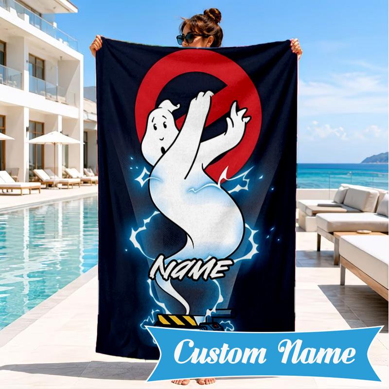 Custom Name Ghost-busters Logo Beach Towel Microfiber Beach Towel, Lightweight and Quick-Dry, for Summer Travel, Swimming Pool Gift