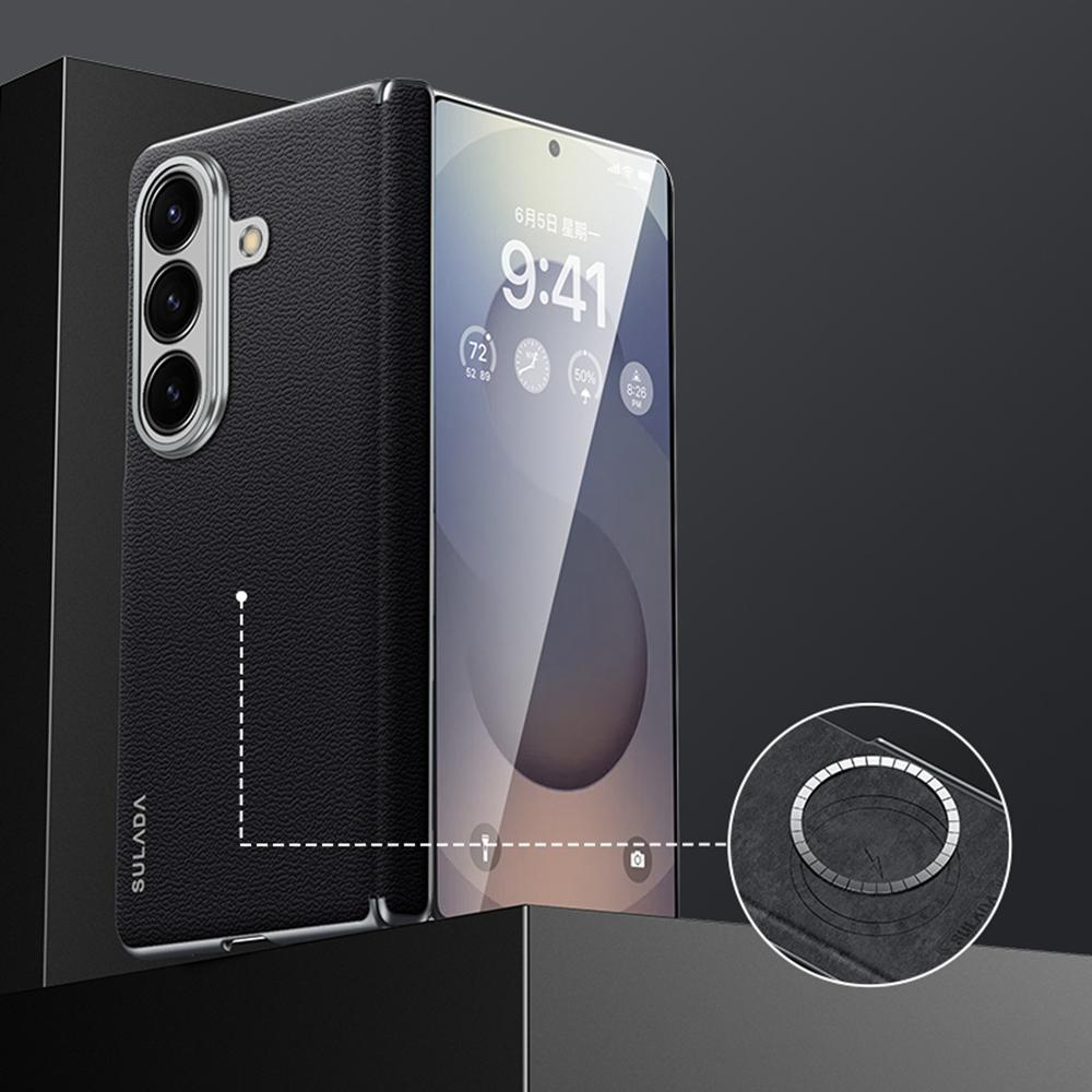 

SULADA Чехол для Samsung Galaxy Z Fold7 5G из натуральной коровьей кожи, безрамочная задняя крышка для телефона Black