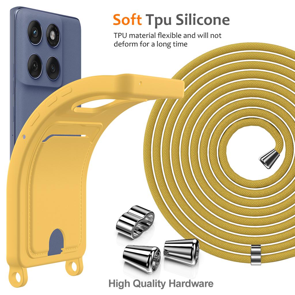 For Motorola Edge 60 Pro 5G Case Liquid Silicone Card Holder Back Phone Cover with Lanyard