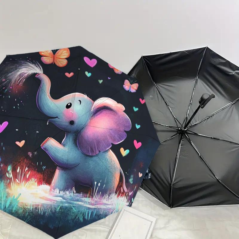 1pc Cute Elephant with Butterflies Umbrella with Plastic Handle,Suitable for All Seasons Home Travel Outdoor UmbrellaDD008