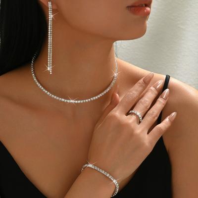 Full Diamond Necklace Earrings Bracelet Ring Premium Set