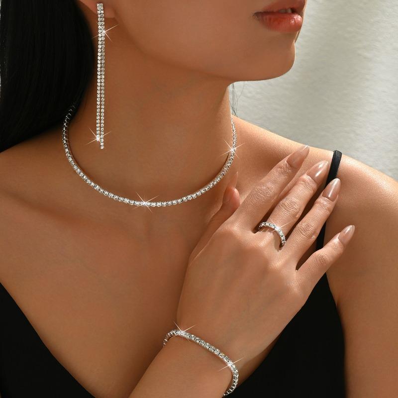 Полный бриллиантовый комплект: Ожерелье, Серьги, Браслет, Кольцо - Премиум