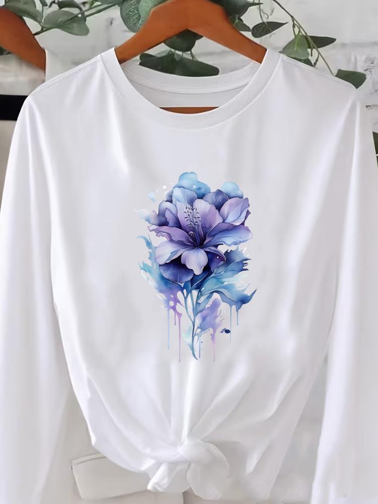 (Asiatische Größe) Langarm T-Shirt Tee Rundhals Aufdruck Herbst Winter Frühling Damen Trend Blumen Trend Kleidung Lässig Mode Oberteil Grafik T-Shirts