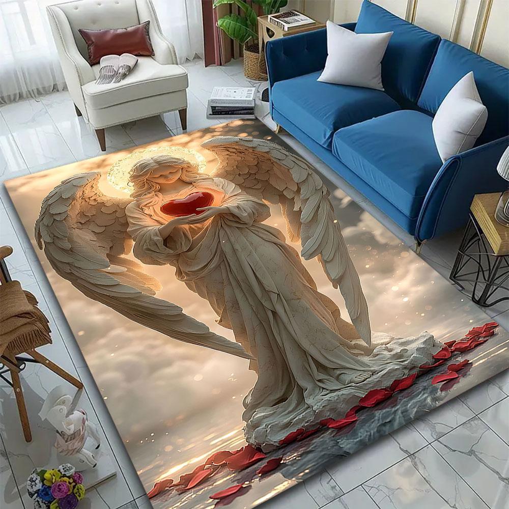 Angel Holding Heart with Radiant Halo Patterned carpet, suitable as a non slip play mat for the living room and bedroom sofa