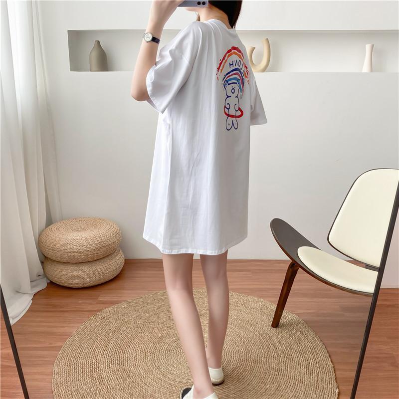 Korean Style Loose Maternity Nursing T-Shirt for Summer - Postpartum Breastfeeding Top and Skirt Set