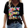 Verão Manga Curta Decote V Nova Blusa Camiseta Casual Feminina Girassol Estampa 3D