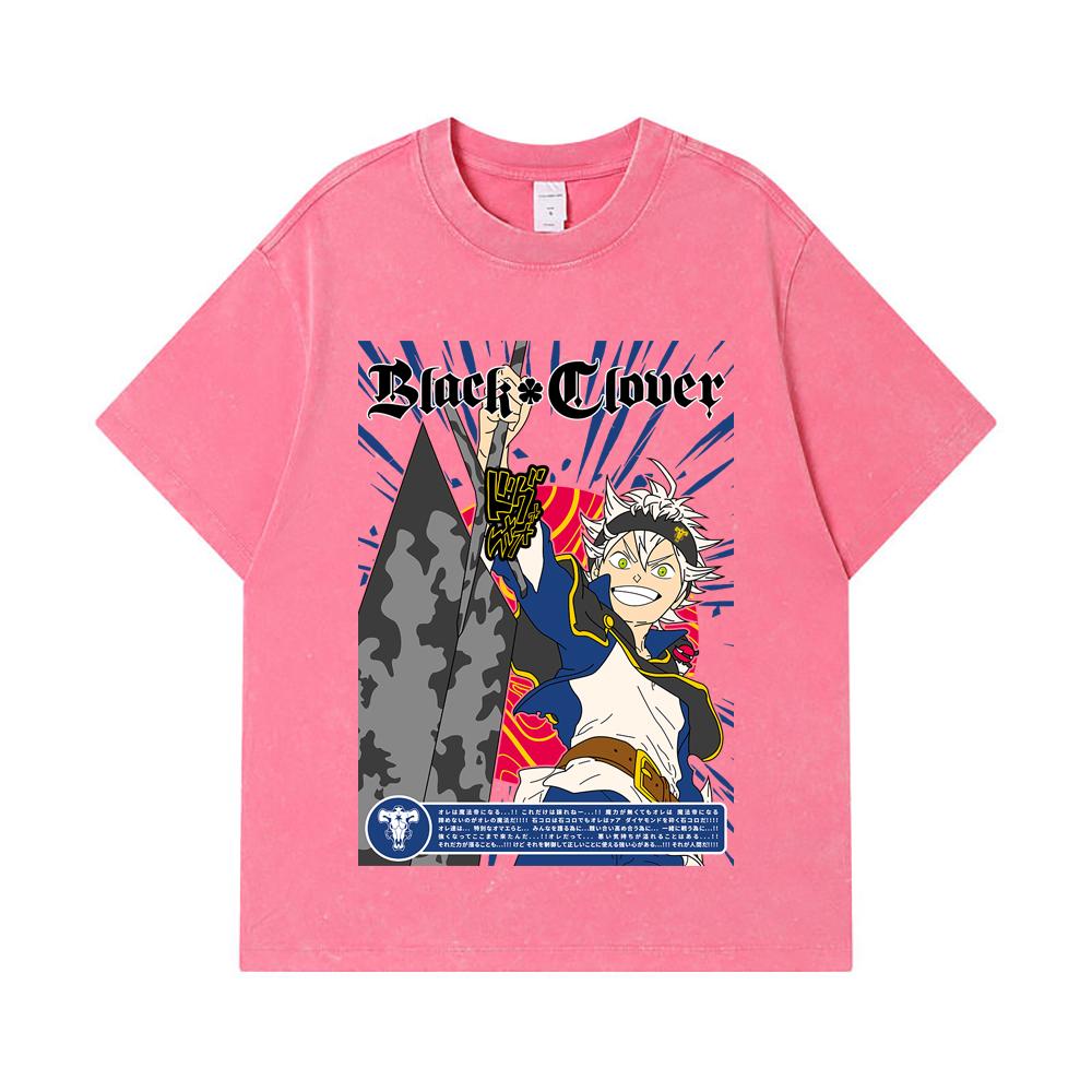 275 GSM Washed T-shirts 100% Cotton Black Clover V10 Asta Print Unisex Heavy Cotton T Shirt