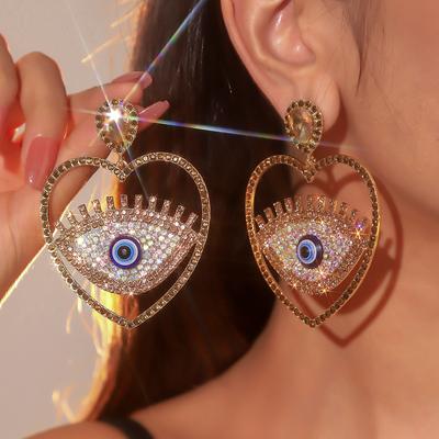 Halloween Colorful Crystal Heart Earrings Personalized Exaggerated Devil's Eye Shiny Earrings Women's Earrings