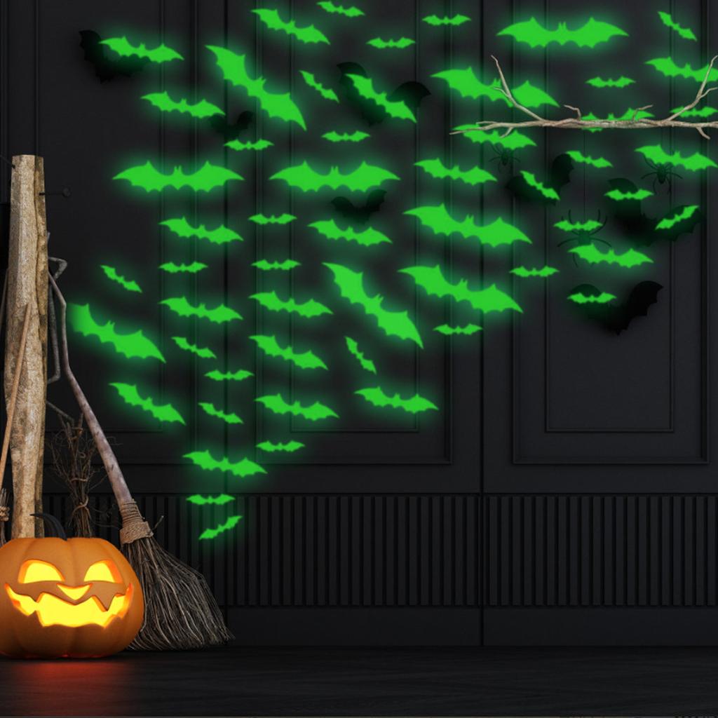 28pcs Luminous Bats Halloween Wall Decals Decoration Glow In The Dark Wall Decals 3D Scary Bats Wall Decor For Home Office