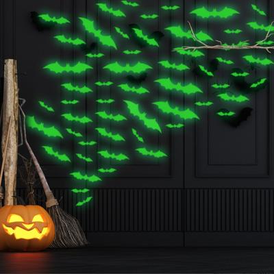 28pcs Luminous Bats Halloween Wall Decals Decoration Glow In The Dark Wall Decals 3D Scary Bats Wall Decor For Home Office