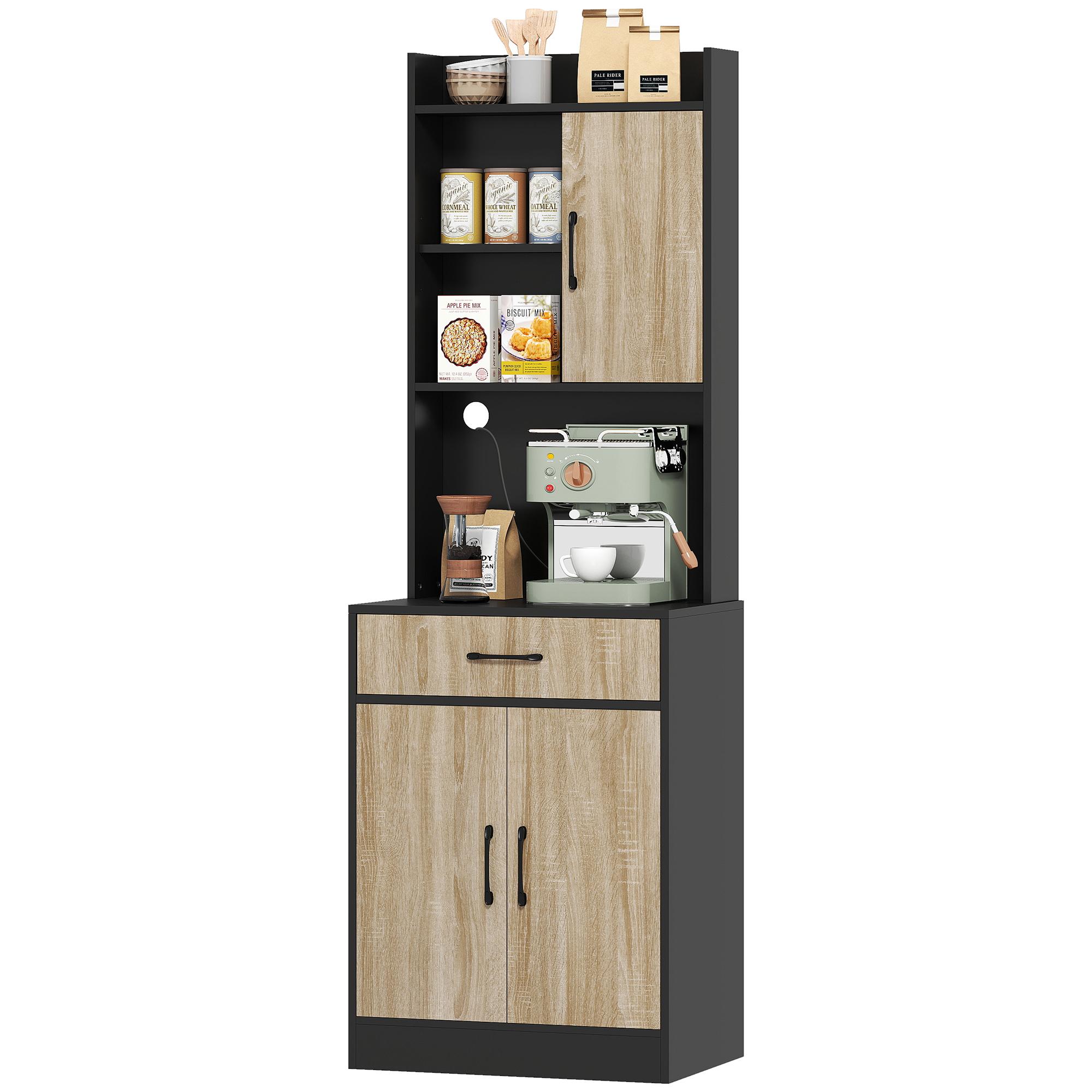 Meuble de cuisine avec plan de travail et passe-câbles Buffet de cuisine moderne avec tiroir 3 étagères ouvertes Bois naturel Noir