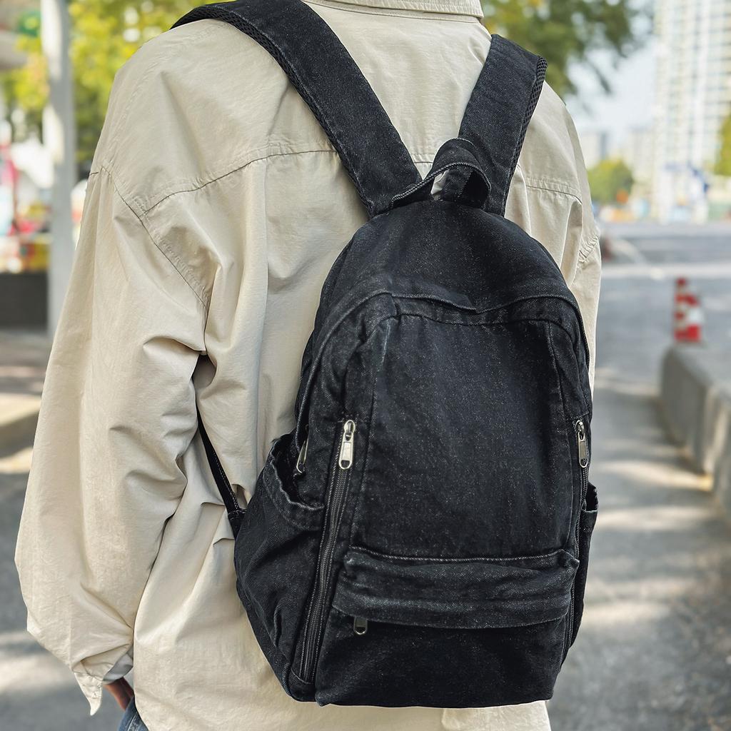 Zaino Scuola Zaino in Denim Donna Grande Capacità Versatile Casual da Pendolare Studente Borsa Scuola Monocolore Zaino in Tela Letterario Uomo
