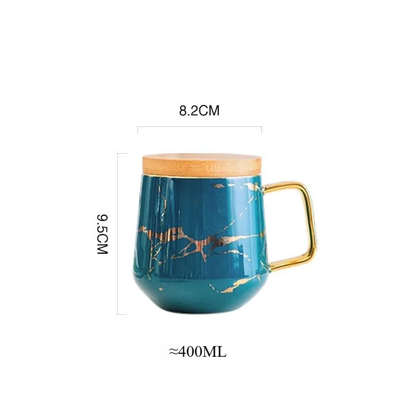 Nordic Marble Ceramic Coffee Mug Set With Lid Spoon Saucer Creative Couple Cup for Home Office Breakfast Afternoon Tea Gift