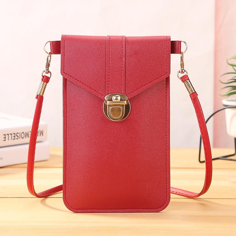 Stilvolle Umhänge-Handy-Geldbörse mit Drehverschluss für Damen, trendige PVC-Vintage-Studenten-Clutch