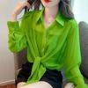 Thin Chiffon Shirt Women's Lace Up Cardigan Summer Outfit New Long Sleeve Sun Protection Shirt Top Women