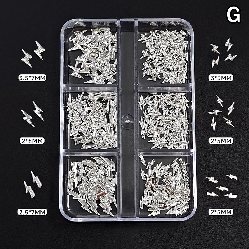 6/12Grids Metal Bow Nail Art Charm Gold Silver 3D Star/Cross Nail Rivet Starlight Nail Decoration Parts Diy Manicure Accessories