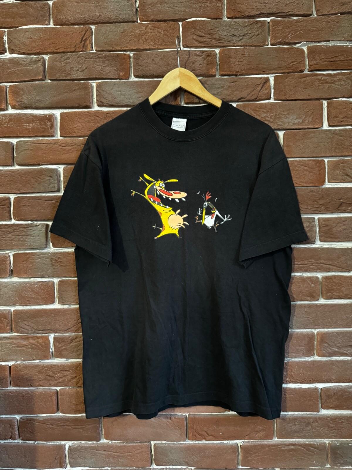 Vintage 00s Cow And Chicken Movie Cartoon Y2K L Black Tee Unisex T-Shirt L