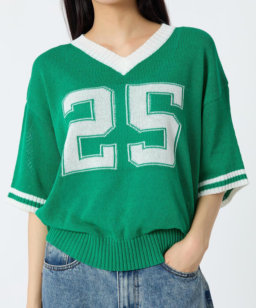 Andy Other Oversized V-Neck Short Sleeve Knit Green