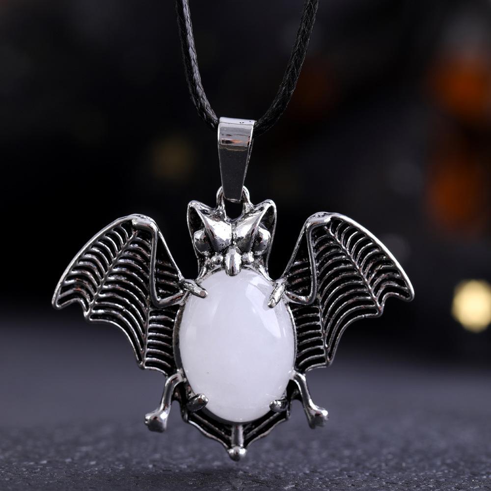 Halloween Crystal Stone Bat Vintage Pendant For Women Necklace Natural Amethyst Rose Quartz Lapis Lazuli Pendant Jewelry Making