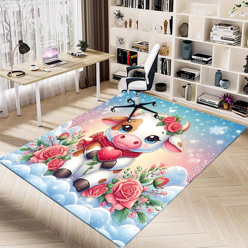 1PC cow, roses Extra Large Non Slip Floor carpet, Office, family, Studio Large Area Rug Indoor Rugs, Bold Statement Piece