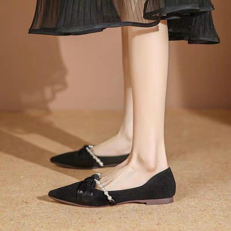 Fashion Shoes for Women Pointed Toe Apricot Pearl Wedding Bride Shoe Woman Flats Comfortable and Elegant Casual Walking Daily Routine 39