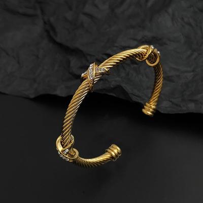 Creative Steel Wire Cross X Zircon Gold-plated Stainless Steel Bracelet, Waterproof and Rust-free, Couple Bracelet