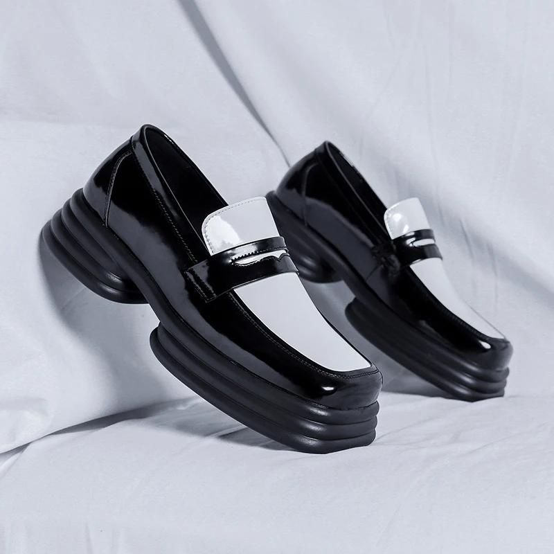 

2024 Толстая подошва Мужская повседневная обувь Кожаные мокасины Мужские кожаные туфли с квадратным носком Slip-On Модные уличные мужские классические ретро-стили 43 чёрный