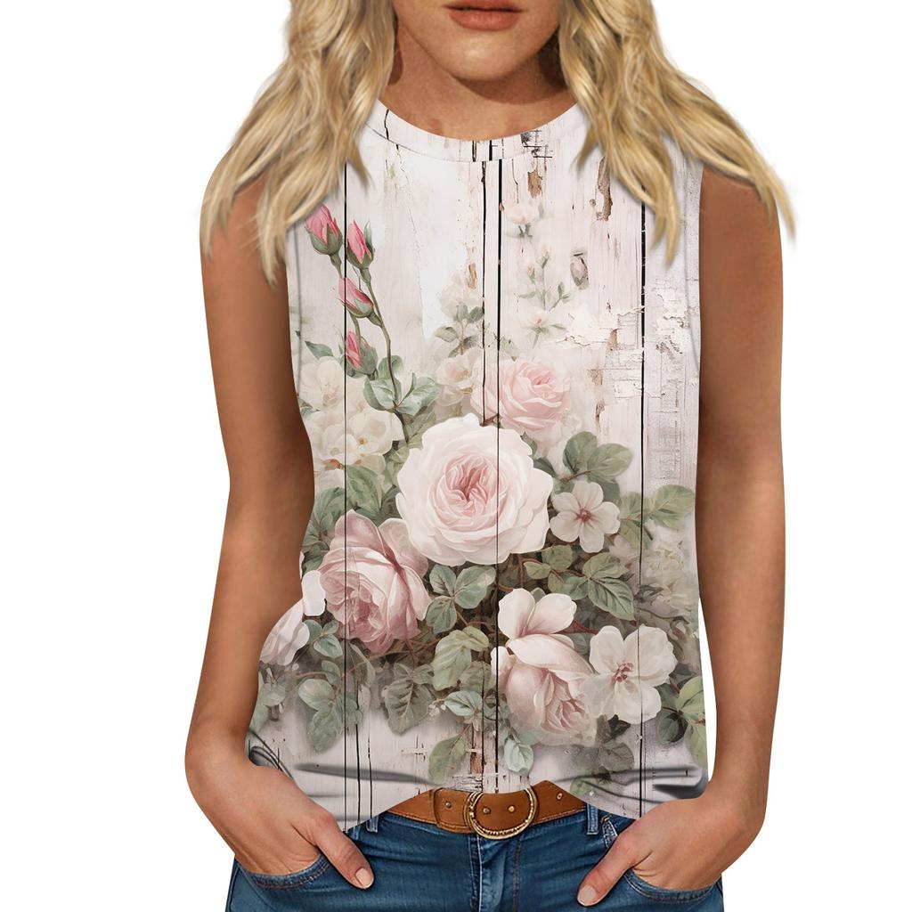 Women's Casual Tunic Tops To Wear With Leggings Sleeveless Summer Printed Shirts Tanks Blouses