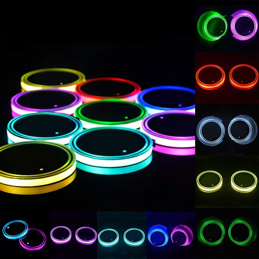 Dalimo LED Cup Holder Lights, 2 Pieces Car Cup Holder LED Lights, 7 Colors