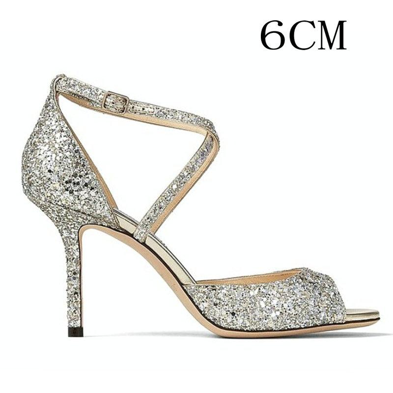 

Fashion 2025 Summer New Women S Wedding Shoes Sequined Cross-Strap Stiletto Sandals Single Shoe Women S Silver Bridesmaid Shoes 42
