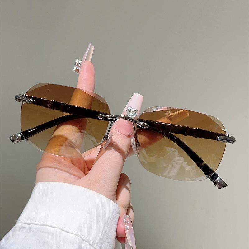 Oversized Rimless Sunglasses Men New Vintage Gradient Outdoor Decor Shades Women Trendy Brand Design Casual Sun Glasses