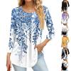 Women's Fashion Casual Three-quarter Sleeve Printed Round Neck Top