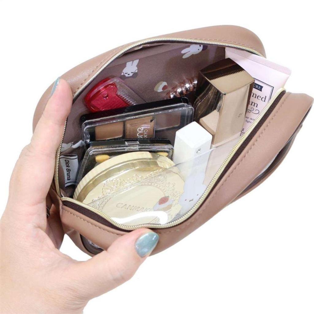 Kawaii Miffy Rabbit Makeup Bag Cartoon Miffy Rabbit Leather Semi-Transparent Girl Cute Cake Print Storage Bag