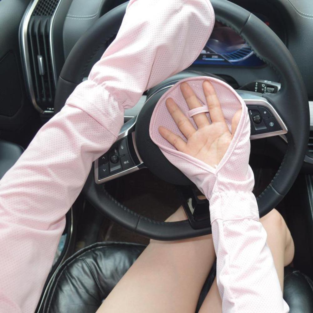 Adjustable Cuff Sun Protection Sleeves Anti-UV Ice Silk Sleeve Driving Sleeve Gloves Lady/Girl