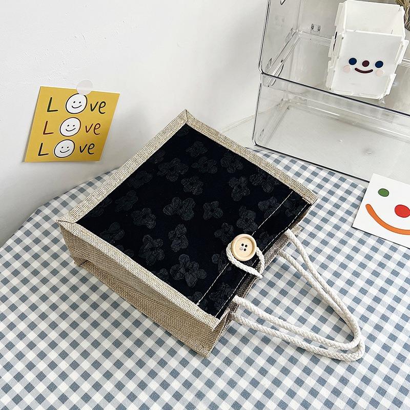 Net Red Floral Canvas Bag Tote Bag Female Style To Work with Rice Simple Out with Bento