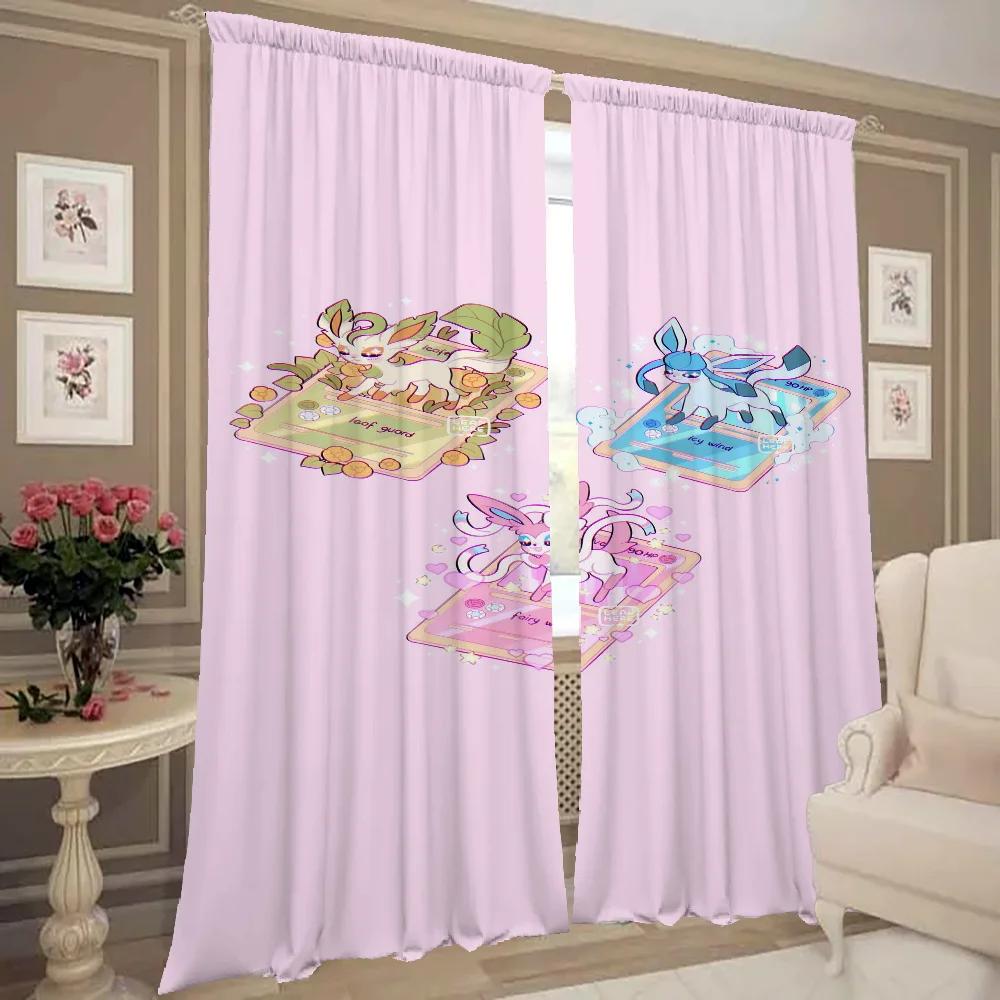 Home Interior Kitchen Curtains for Living Room 2 Pieces Blackout Curtains Door Curtain Pokemon Bedroom Decoration Partition