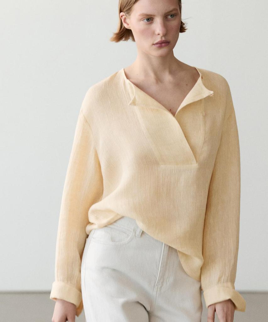 Masimodutti Linen Bib Detail Fluid Blouse